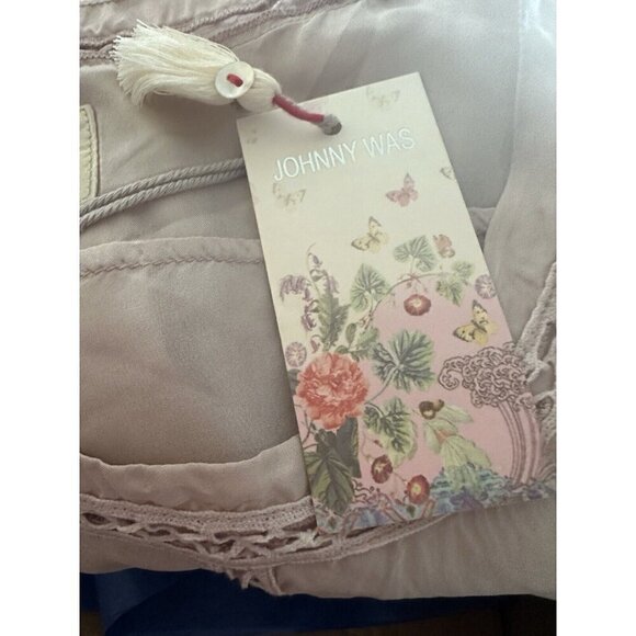 Johnny Was  Cielo Blouse Short Sleeve Blush Pink Silk Top Womens Large New‎ - Picture 5 of 7